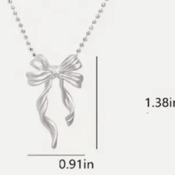 Elegant Sterling Silver 925 Ribbon Bow Pendant Necklace - Picture 2 of 4